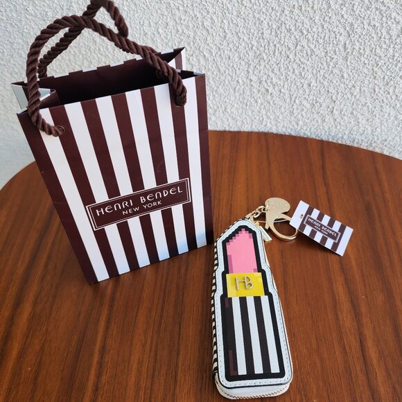NWT Henri Bendel Lipstick Motif Coin Purse Charm Keychain - comes w/HB giftbag - Picture 1 of 7